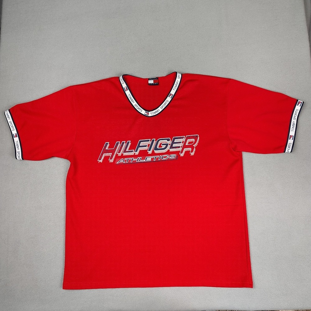 Vintage Tommy Hilfiger Jersey Men XL Big Red Tommy Sport Flag Logo USA Made 90s